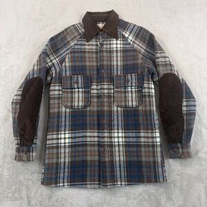 Vintage 70s LOBO by Pendleton Wool Coat Brown Wool Plaid Cord Collar Men Small